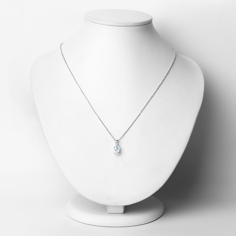 1.07 Carat Genuine Aquamarine and White Zircon .925 Sterling Silver Pendant