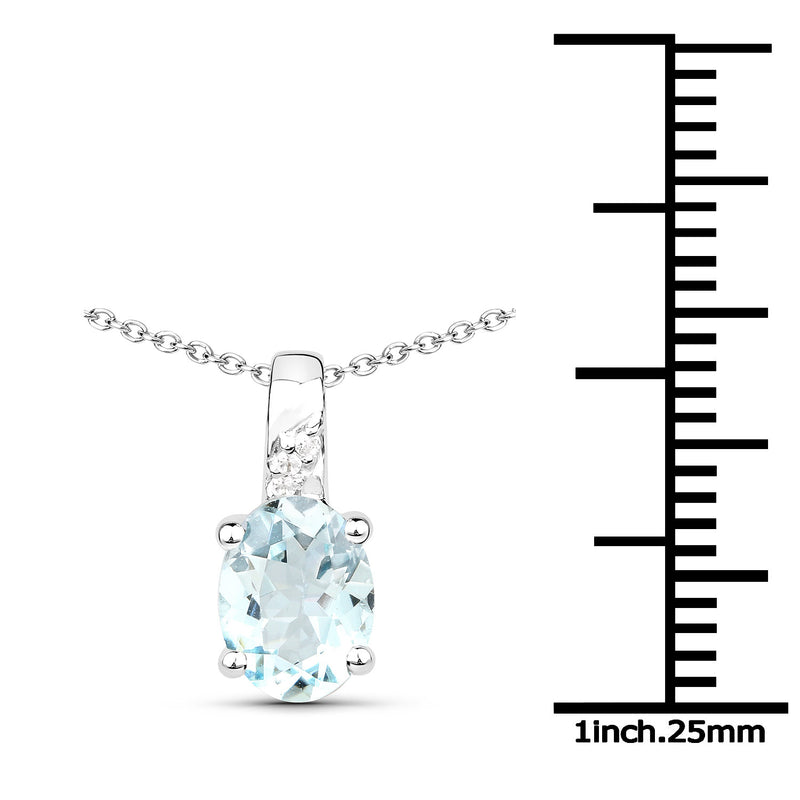 1.07 Carat Genuine Aquamarine and White Zircon .925 Sterling Silver Pendant
