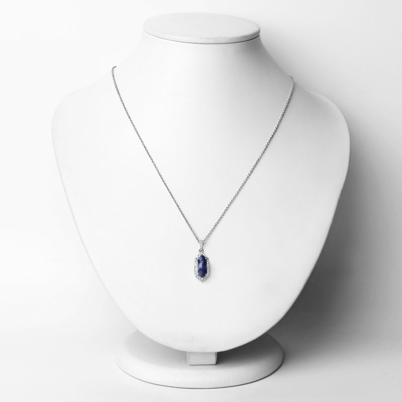 2.33 Carat Genuine Blue Aventurine and White Topaz .925 Sterling Silver Pendant