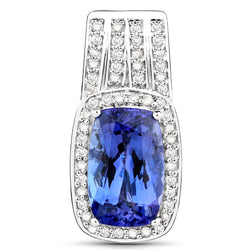 14K White Gold 3.42 Carat Genuine Tanzanite and White Diamond Pendant