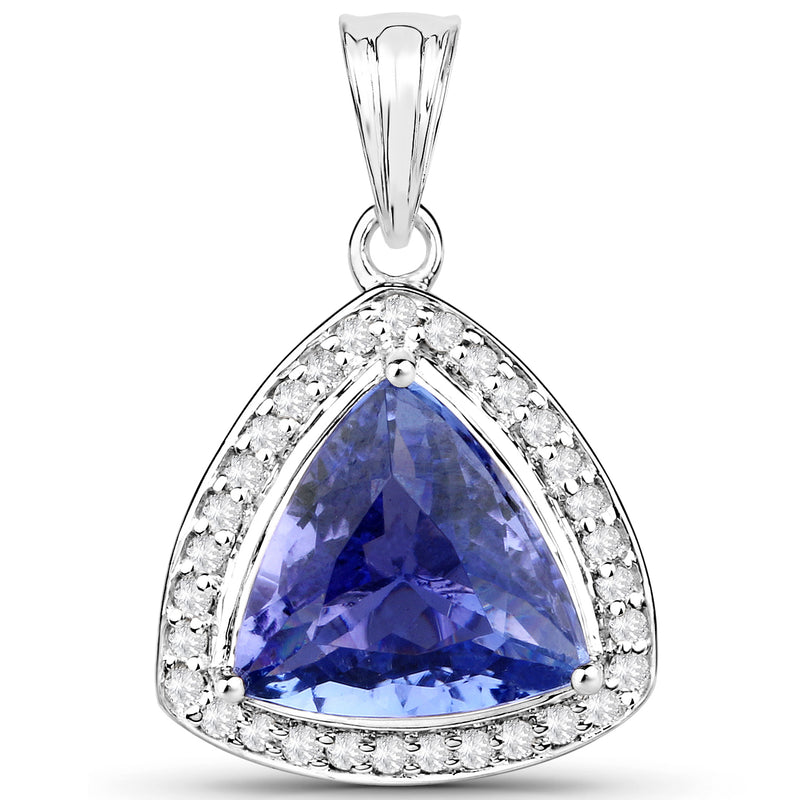 14K White Gold 2.48 Carat Genuine Tanzanite and White Diamond Pendant