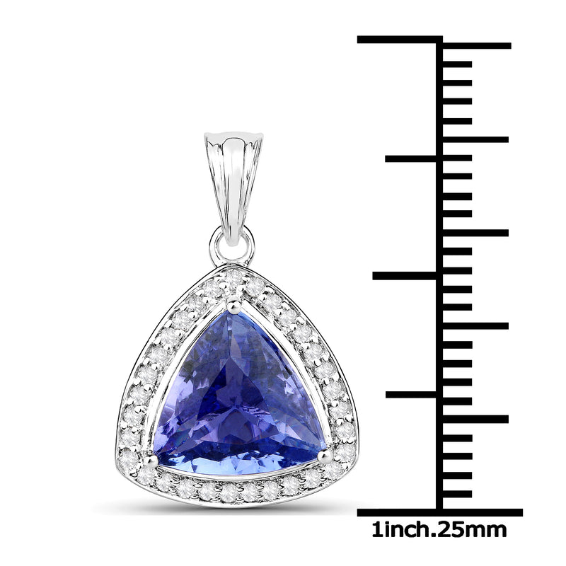 14K White Gold 2.48 Carat Genuine Tanzanite and White Diamond Pendant