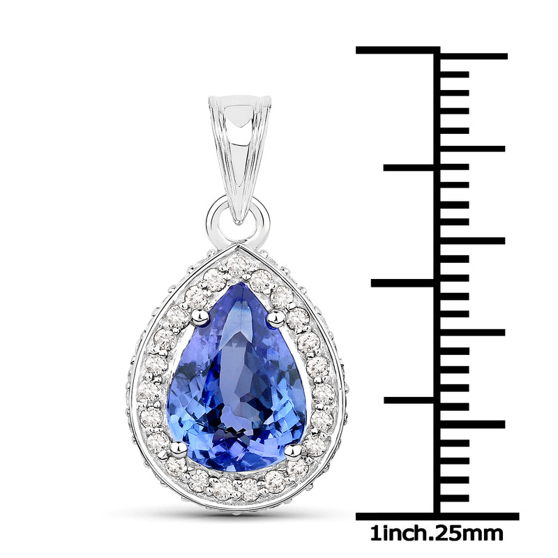 14K White Gold 2.61 Carat Genuine Tanzanite and White Diamond Pendant