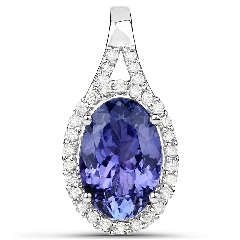 14K White Gold 3.22 Carat Genuine Tanzanite and White Diamond Pendant