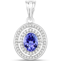 14K White Gold 2.54 Carat Genuine Tanzanite and White Diamond Pendant