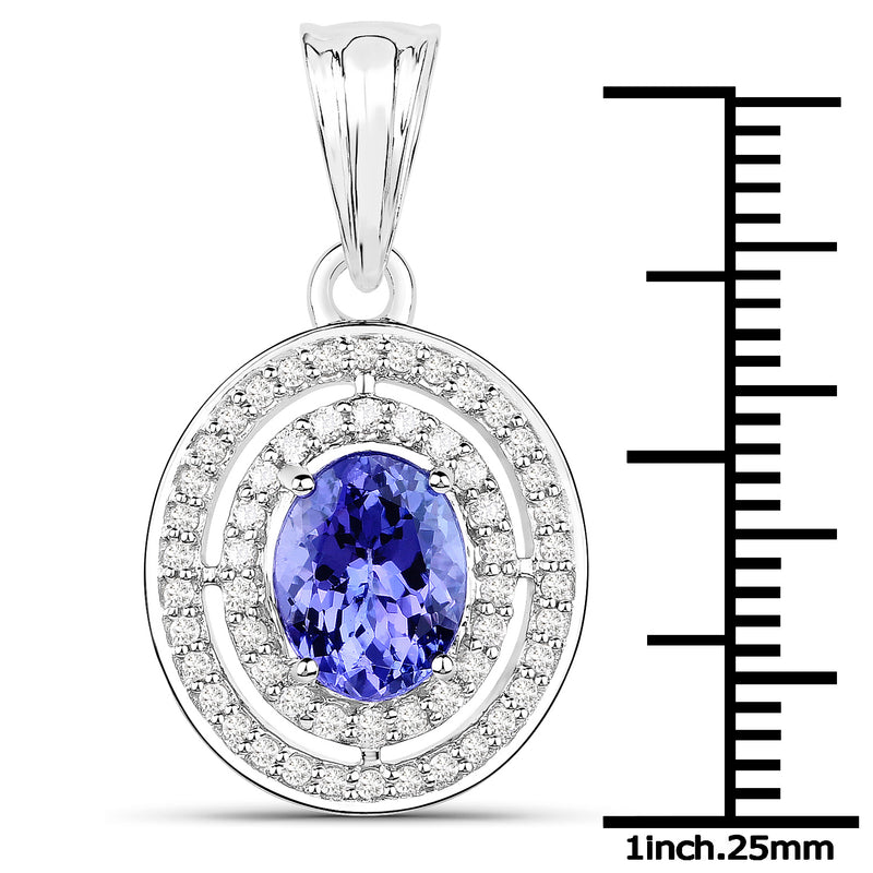 14K White Gold 2.54 Carat Genuine Tanzanite and White Diamond Pendant