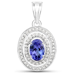 14K White Gold 2.41 Carat Genuine Tanzanite and White Diamond Pendant