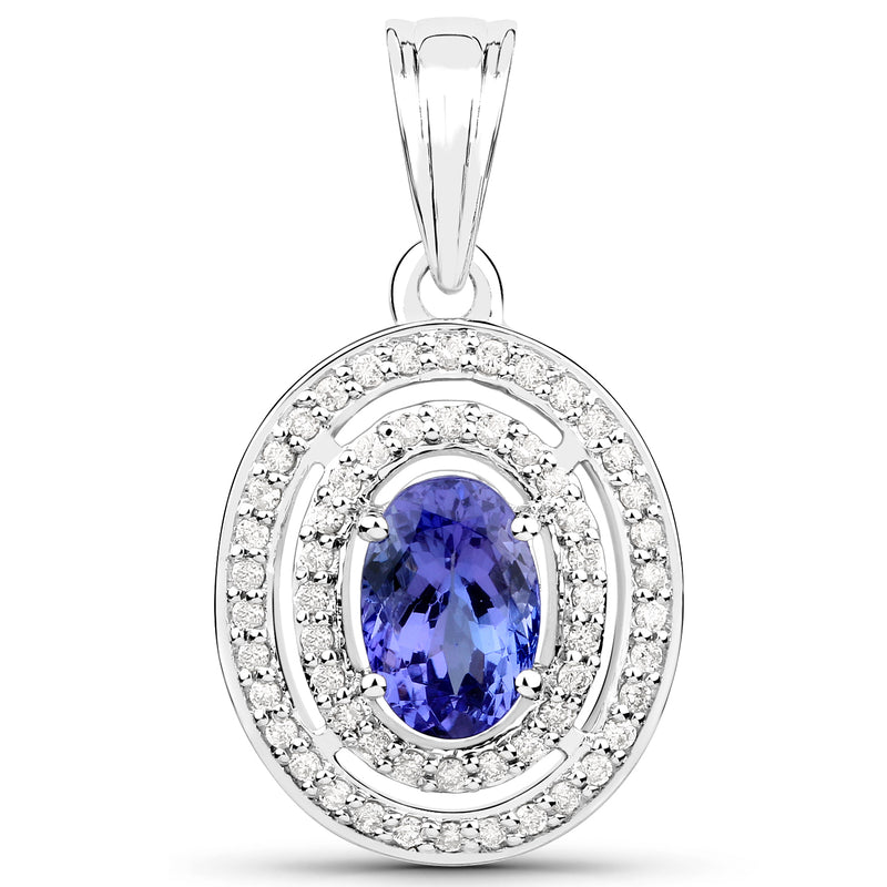 14K White Gold 2.41 Carat Genuine Tanzanite and White Diamond Pendant