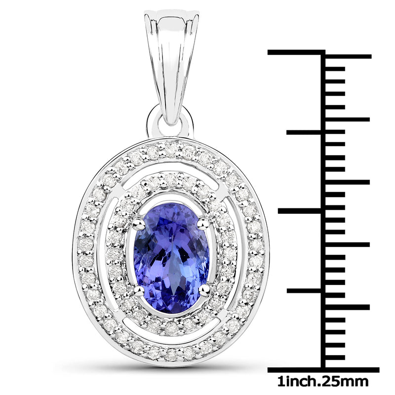 14K White Gold 2.41 Carat Genuine Tanzanite and White Diamond Pendant