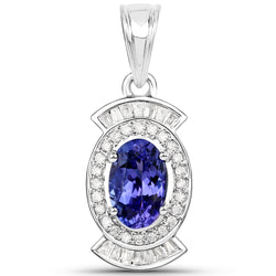 14K White Gold 3.01 Carat Genuine Tanzanite and White Diamond Pendant