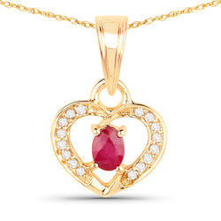 0.27 Carat Genuine Ruby and White Diamond 14K Yellow Gold Pendant