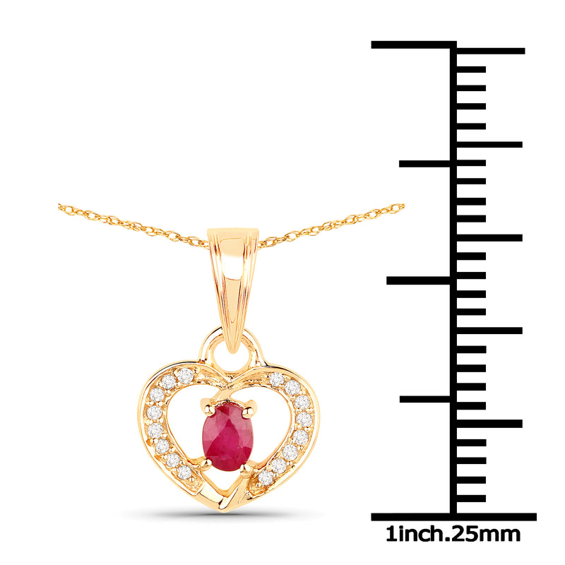 0.27 Carat Genuine Ruby and White Diamond 14K Yellow Gold Pendant