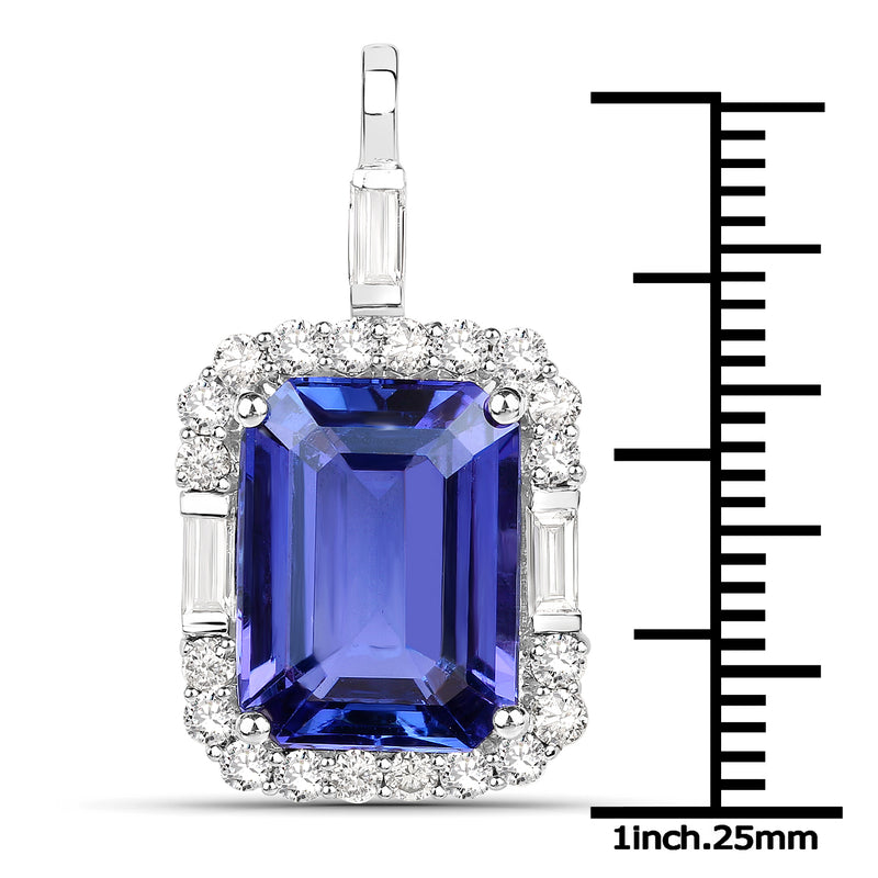 9.02 Carat Genuine Tanzanite and White Diamond 18K White Gold Pendant