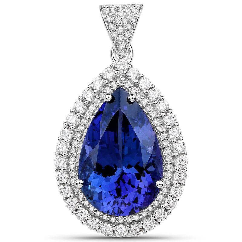 15.15 Carat Genuine Tanzanite and White Diamond 18K White Gold Pendant