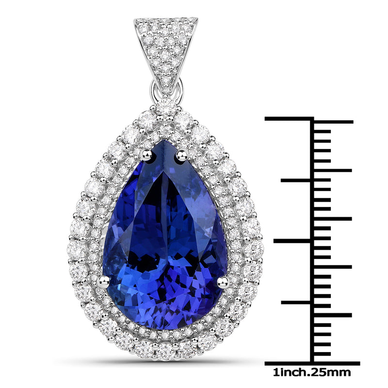 15.15 Carat Genuine Tanzanite and White Diamond 18K White Gold Pendant