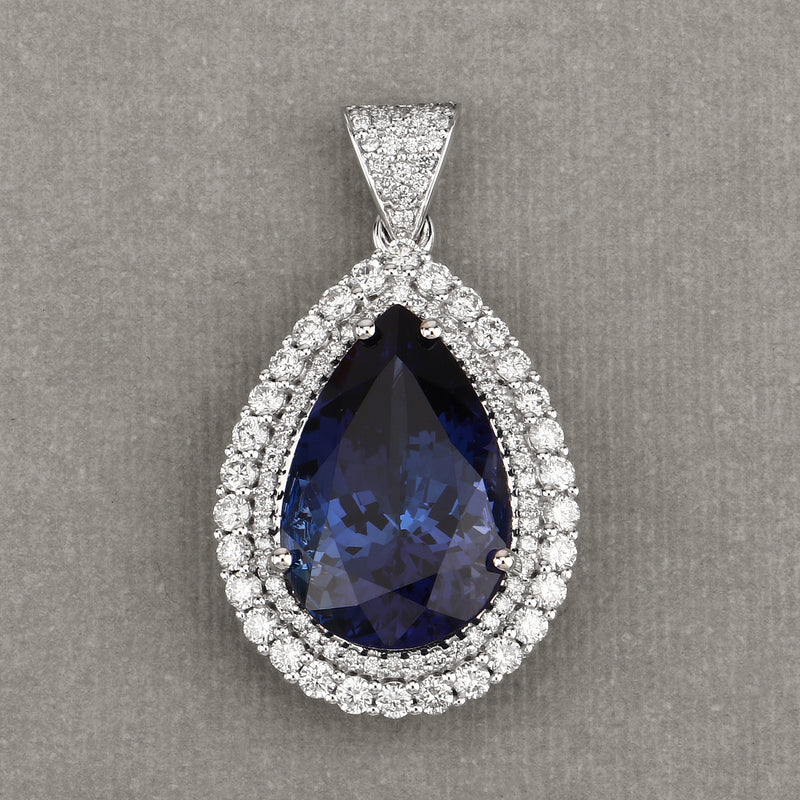 15.15 Carat Genuine Tanzanite and White Diamond 18K White Gold Pendant