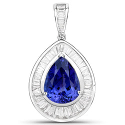 11.99 Carat Genuine Tanzanite and White Diamond 18K White Gold Pendant