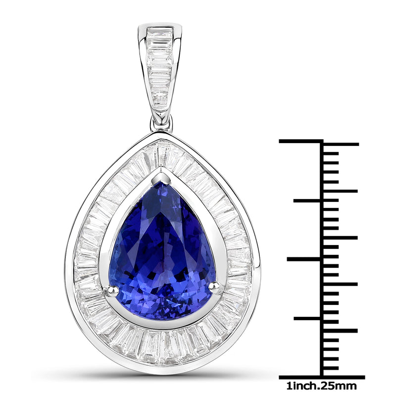 11.99 Carat Genuine Tanzanite and White Diamond 18K White Gold Pendant