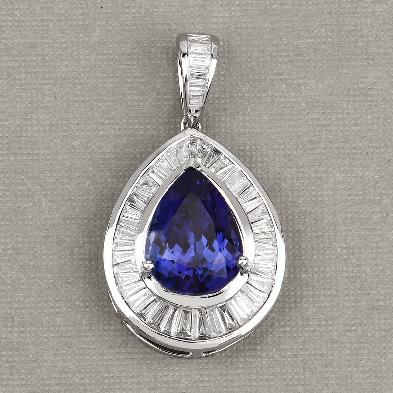 11.99 Carat Genuine Tanzanite and White Diamond 18K White Gold Pendant