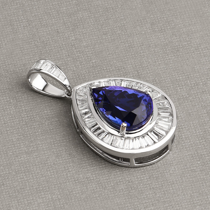 11.99 Carat Genuine Tanzanite and White Diamond 18K White Gold Pendant