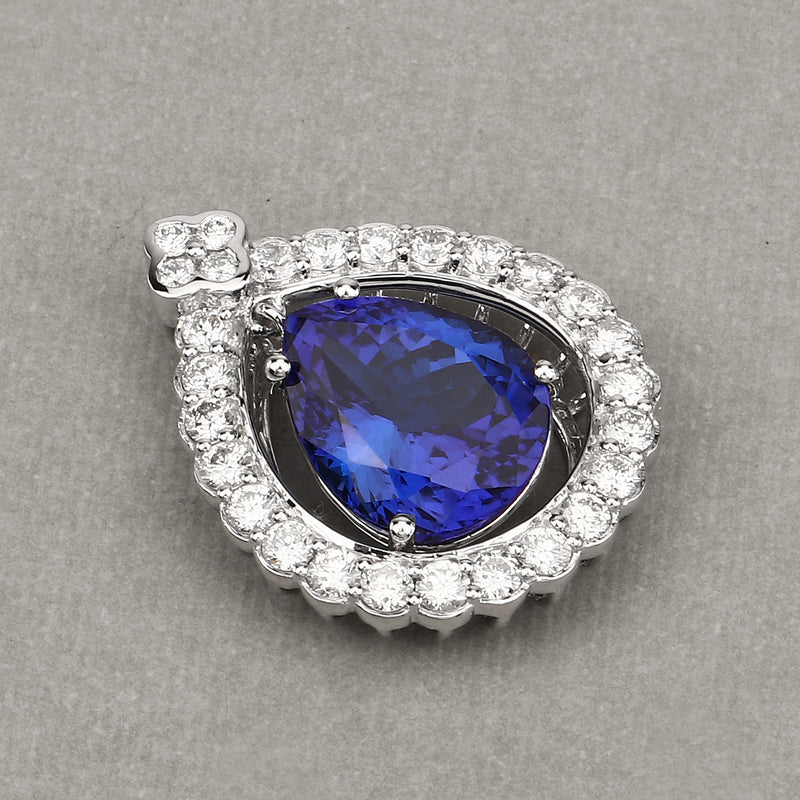10.39 Carat Genuine Tanzanite and White Diamond 18K White Gold Pendant