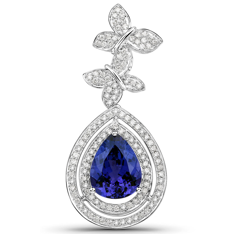 10.53 Carat Genuine Tanzanite and White Diamond 18K White Gold Pendant