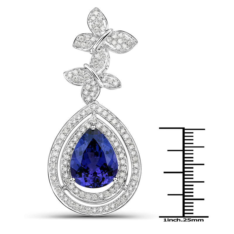 10.53 Carat Genuine Tanzanite and White Diamond 18K White Gold Pendant