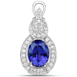 9.60 Carat Genuine Tanzanite and White Diamond 18K White Gold Pendant