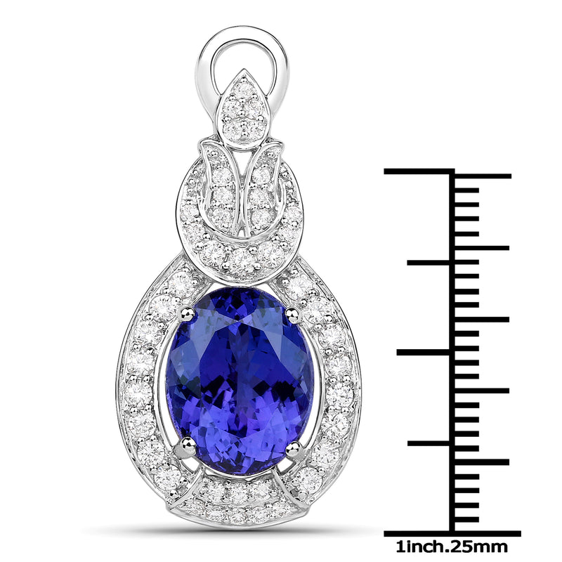 9.60 Carat Genuine Tanzanite and White Diamond 18K White Gold Pendant