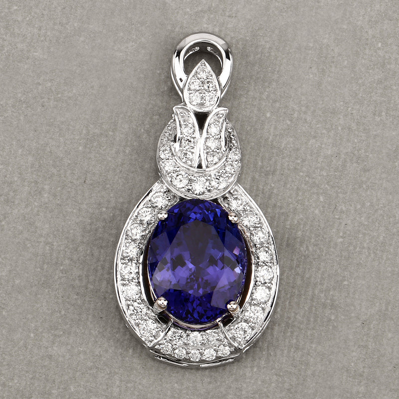 9.60 Carat Genuine Tanzanite and White Diamond 18K White Gold Pendant