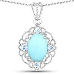 5.05 Carat Genuine Turquoise and Blue Topaz .925 Sterling Silver Pendant