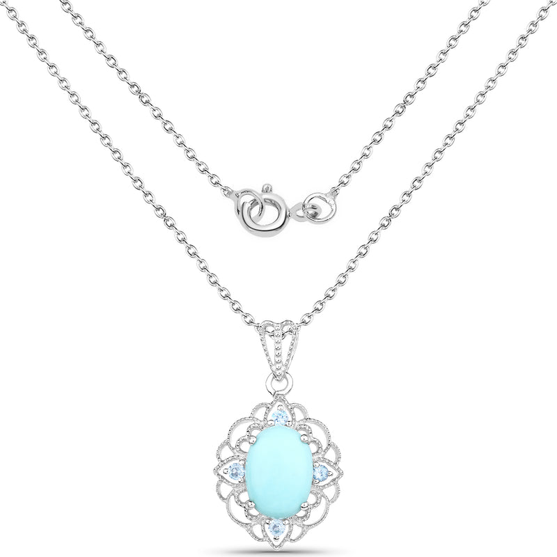 5.05 Carat Genuine Turquoise and Blue Topaz .925 Sterling Silver Pendant