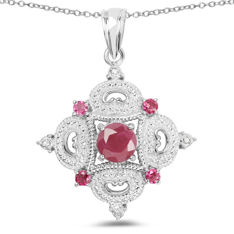 3.04 Carat Genuine Ruby, Rhodolite and White Topaz .925 Sterling Silver Pendant