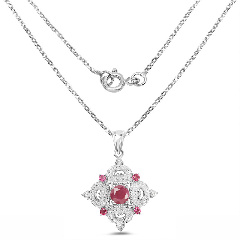 3.04 Carat Genuine Ruby, Rhodolite and White Topaz .925 Sterling Silver Pendant