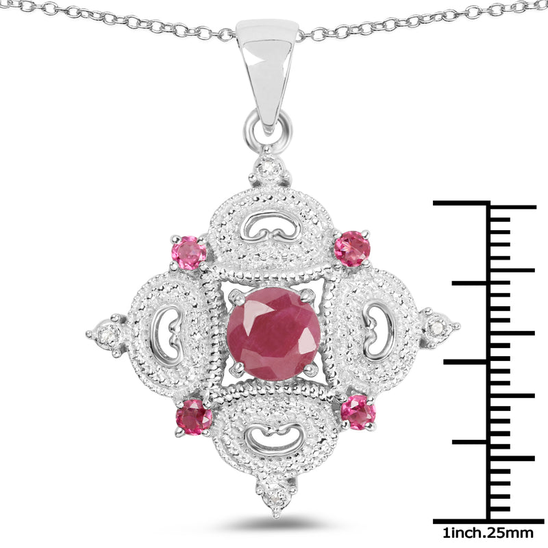 3.04 Carat Genuine Ruby, Rhodolite and White Topaz .925 Sterling Silver Pendant