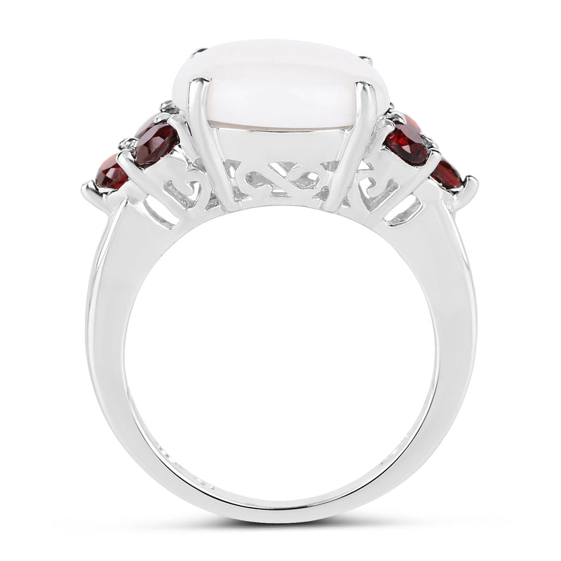 3.58 Carat Genuine Opal & Garnet .925 Sterling Silver Ring