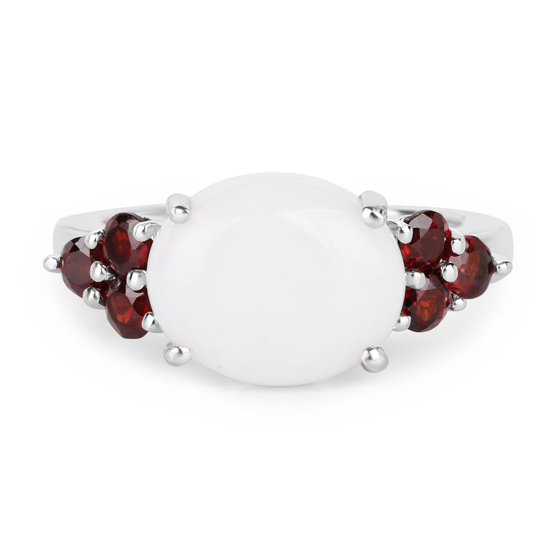 3.58 Carat Genuine Opal & Garnet .925 Sterling Silver Ring