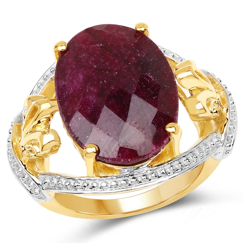 14K Yellow Gold Plated 12.15 Carat Dyed Ruby .925 Sterling Silver Ring