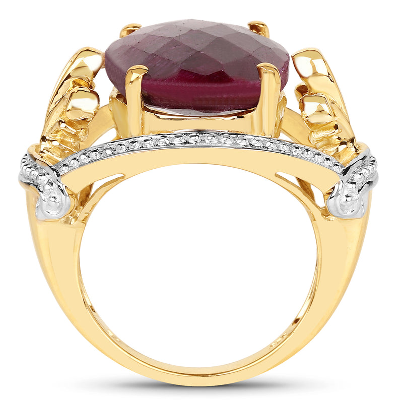 14K Yellow Gold Plated 12.15 Carat Dyed Ruby .925 Sterling Silver Ring