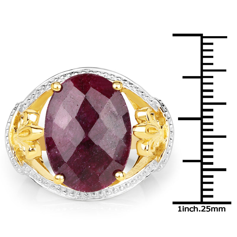 14K Yellow Gold Plated 12.15 Carat Dyed Ruby .925 Sterling Silver Ring