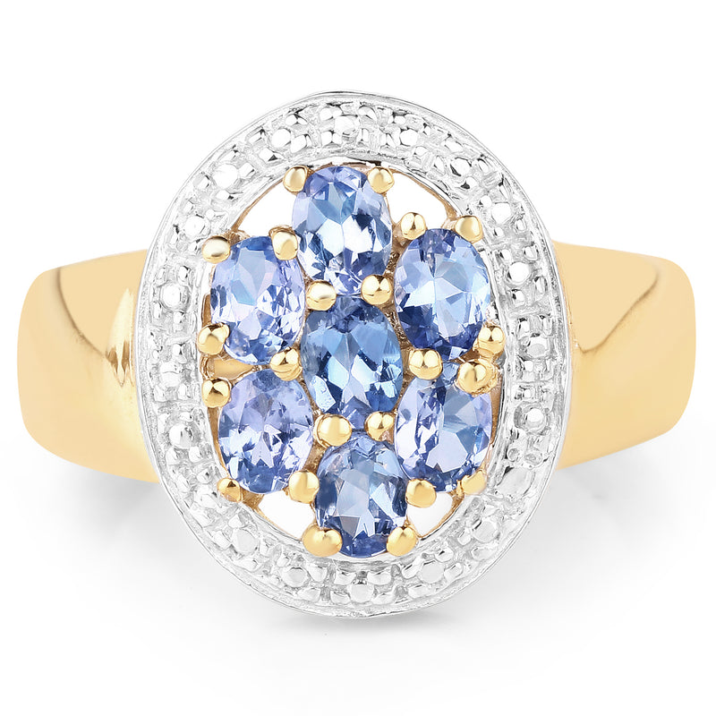 14K Yellow Gold Plated 1.19 Carat Genuine Tanzanite .925 Sterling Silver Ring