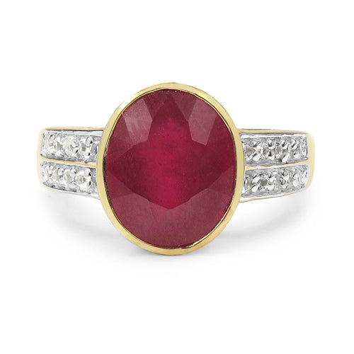 14K Yellow Gold Plated 4.30 Carat Genuine Glass Filled Ruby & White Topaz .925 Sterling Silver Ring