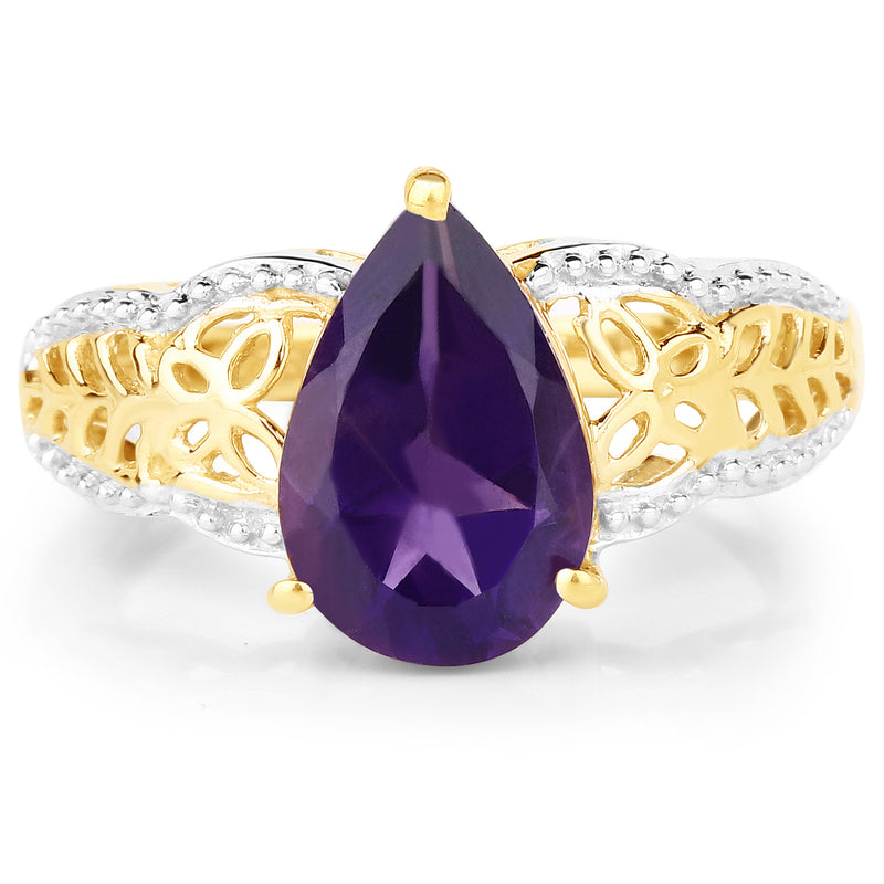 14K Yellow Gold Plated 2.50 Carat Genuine Amethyst .925 Sterling Silver Ring