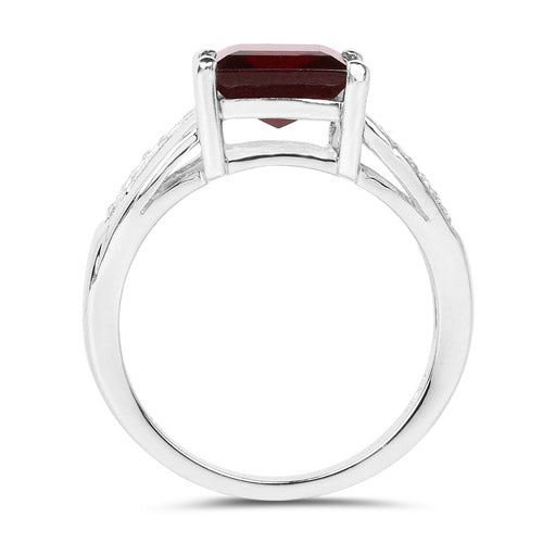 2.99 Carat Genuine Garnet and White Topaz .925 Sterling Silver Ring