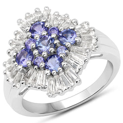 2.55 Carat Genuine Tanzanite and White Topaz .925 Sterling Silver Ring