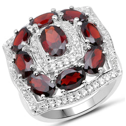 5.52 Carat Genuine Garnet and White Topaz .925 Sterling Silver Ring