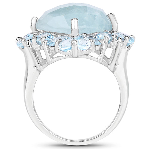 10.56 Carat Genuine Aquamarine & Blue Topaz .925 Sterling Silver Ring
