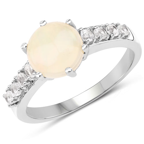 1.14 Carat Genuine Ethiopian Opal and White Topaz .925 Sterling Silver Ring