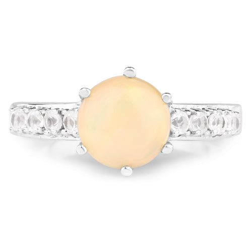 1.14 Carat Genuine Ethiopian Opal and White Topaz .925 Sterling Silver Ring