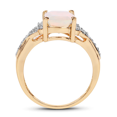 14K Yellow Gold Plated 1.16 Carat Genuine Ethiopian Opal & White Topaz .925 Sterling Silver Ring
